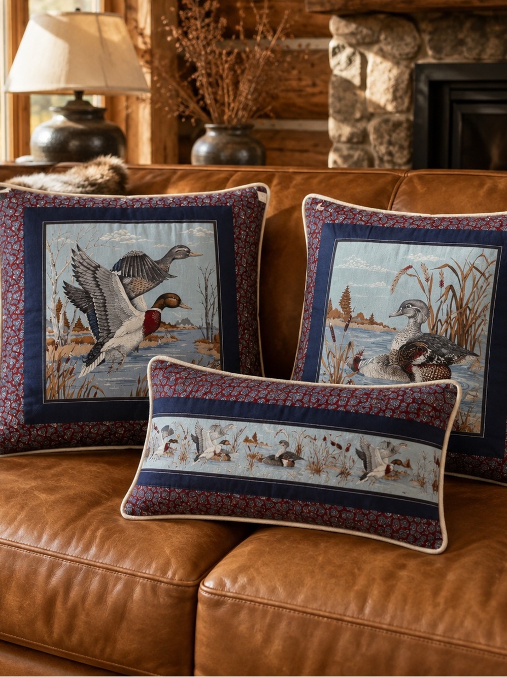 Vintage Cranston VIP Duck Fabric Panels only Set of 3 Waterfowl Cotton 22x18
